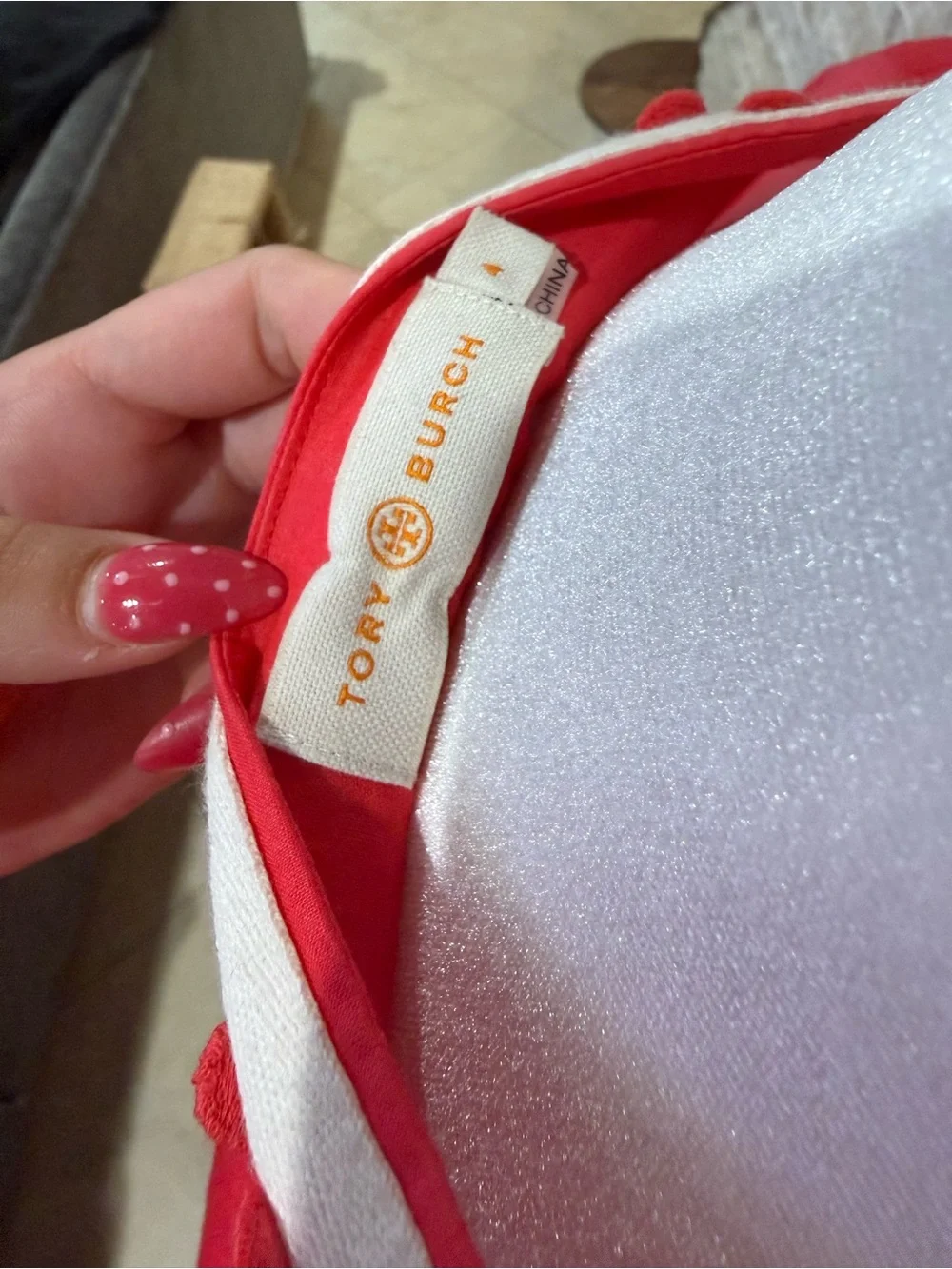 Tory Burch Red V-Neck Pom Pom Trim Tunic